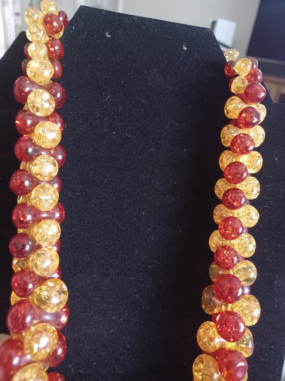 Orange And Gold Bead Spiral Necklace - Women Jewelry 10"drop - Picture 3 of 5